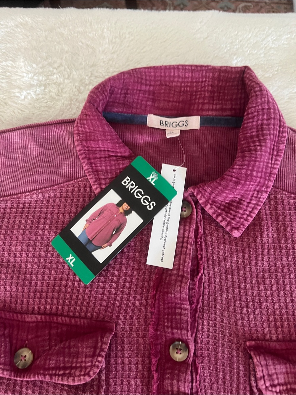 NWT Briggs New York Corduroy Button-Front Shirt Jacket in Mauve Pink Size XL - Picture 10 of 16